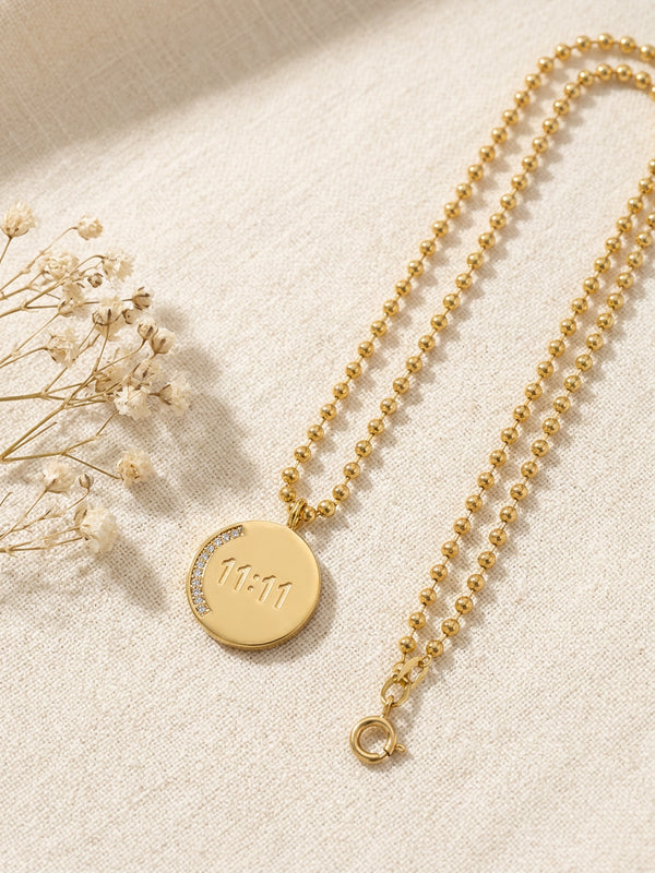 11:11 Disc Pendant Ball Chain Necklace