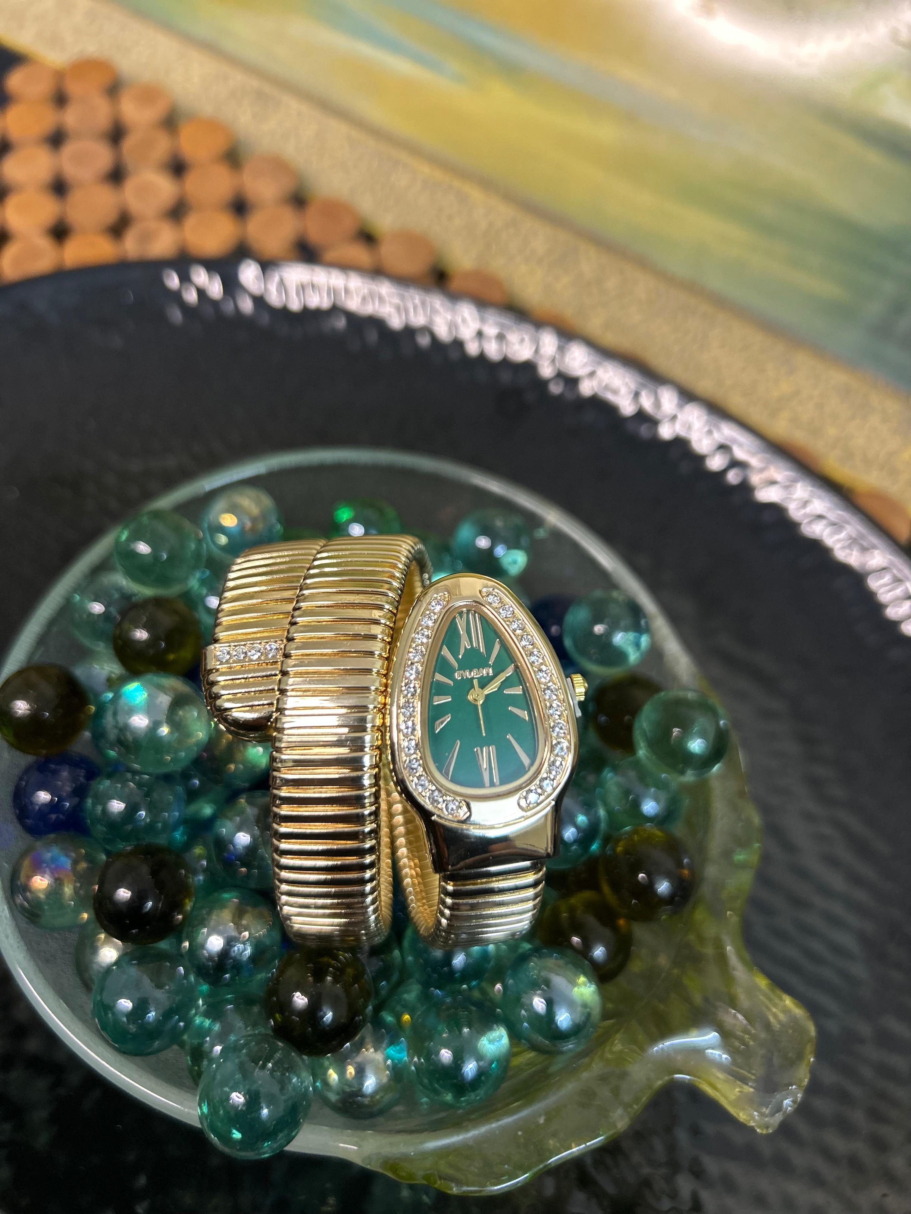 Green Dial Double Layer Snake Watch for Women – Statement Bracelet Watch