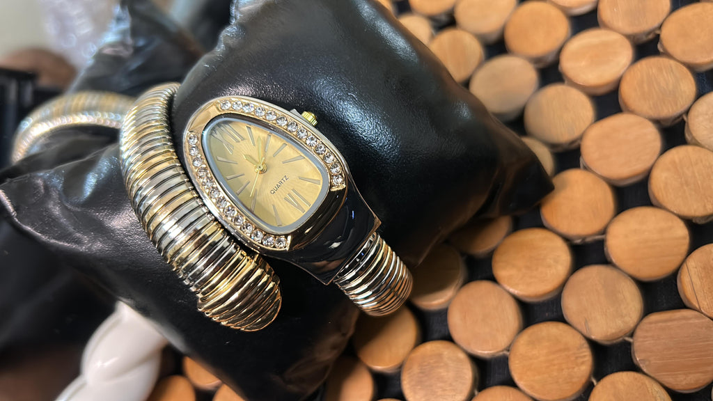 Dual Tone Snake Watch for Women – Gold Bracelet Style Watch