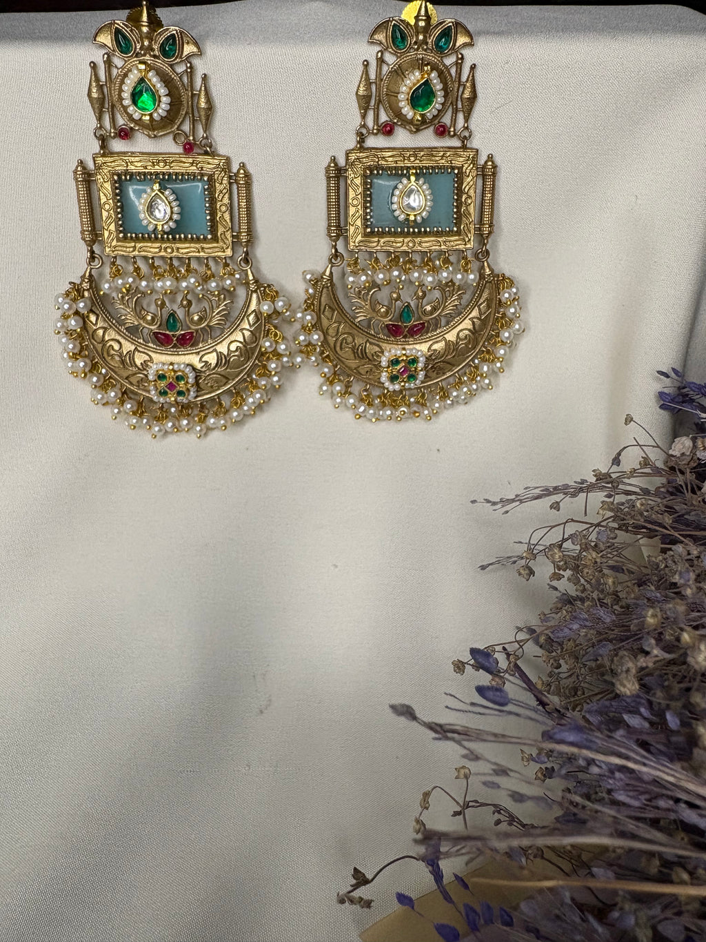 Antique Gold Kashmiri Bridal Jhumka Earrings