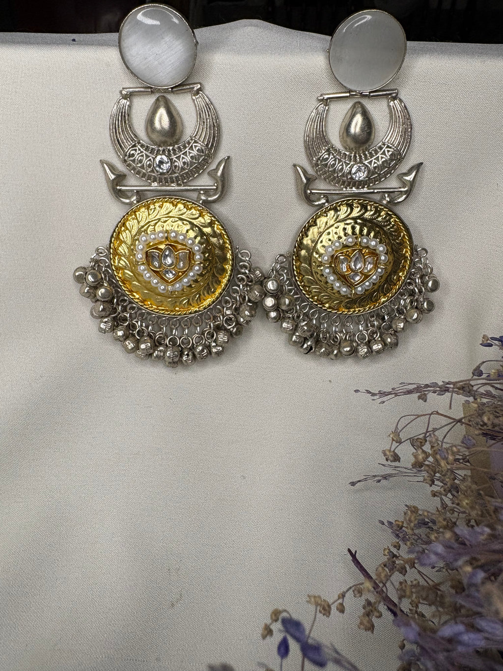 Gold Kashmiri Chandbali Long Earrings
