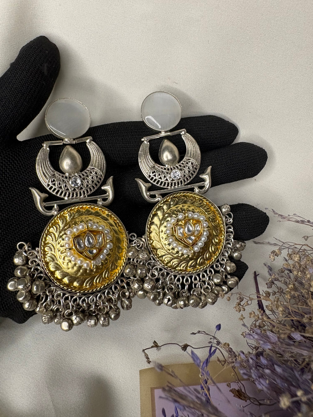Gold Kashmiri Chandbali Long Earrings