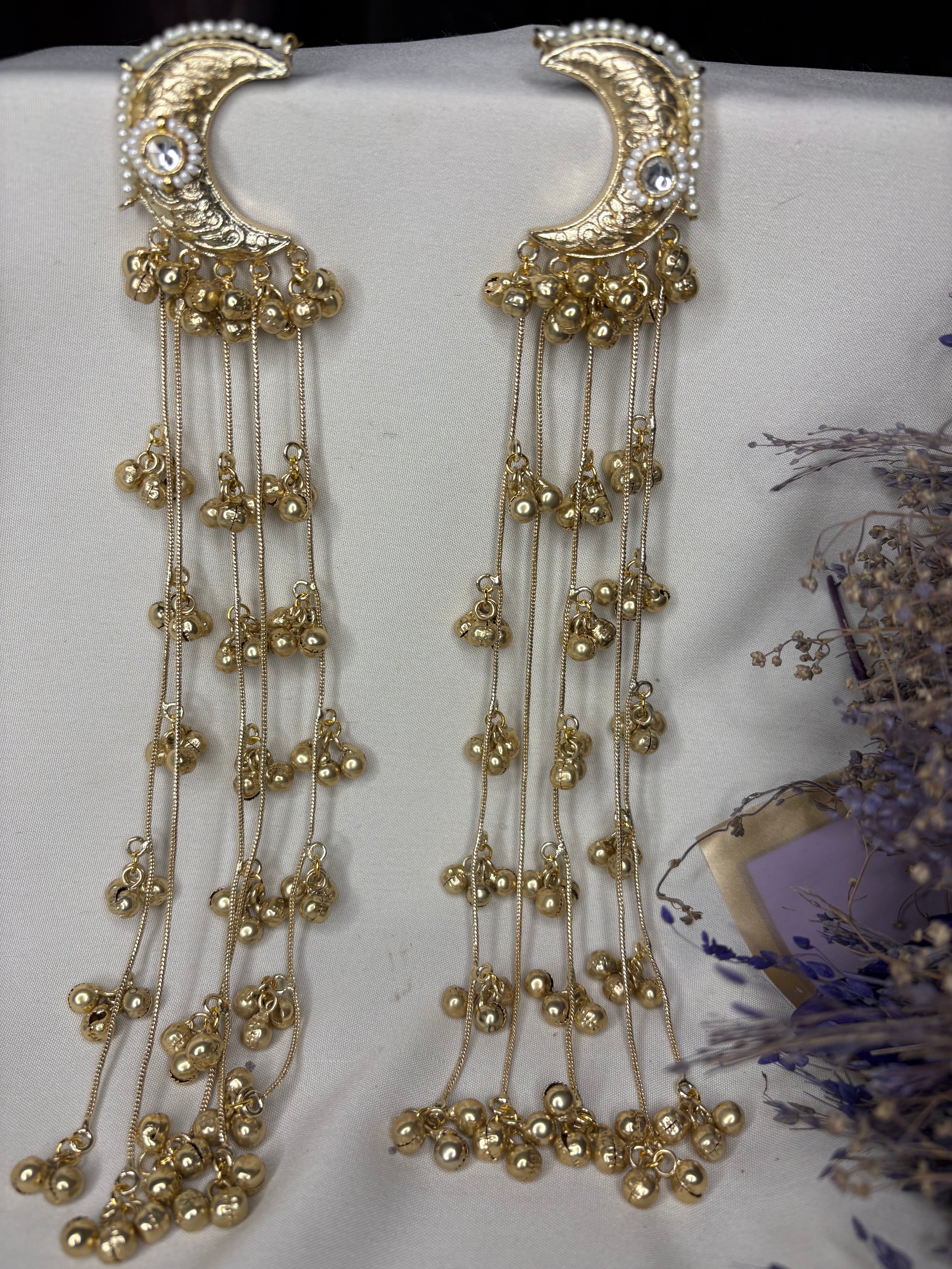 Gold Long Chain Kashmiri Drop Earrings