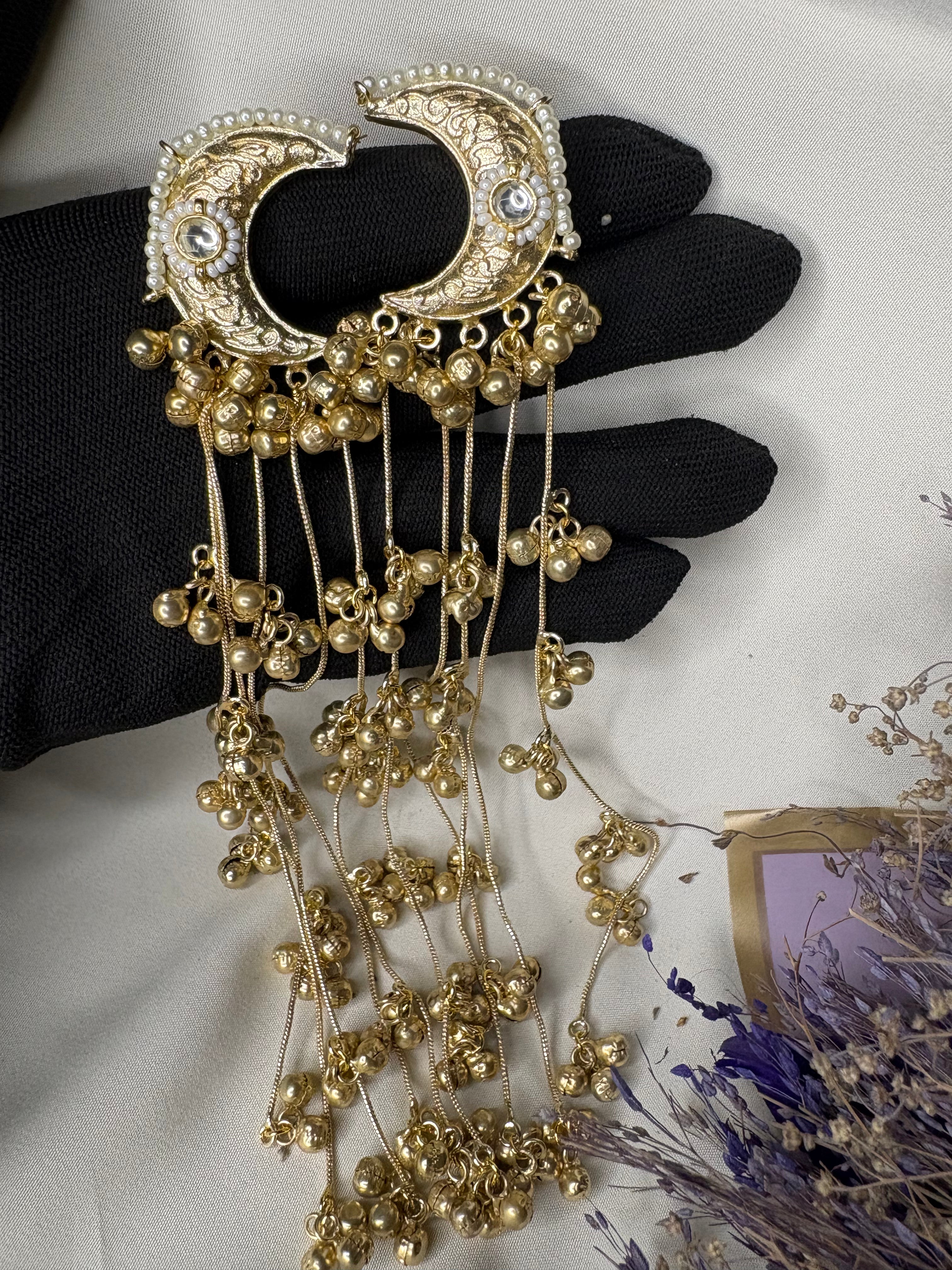 Gold Long Chain Kashmiri Drop Earrings