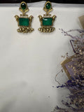 Gold Green Stone Kashmiri Statement Earrings