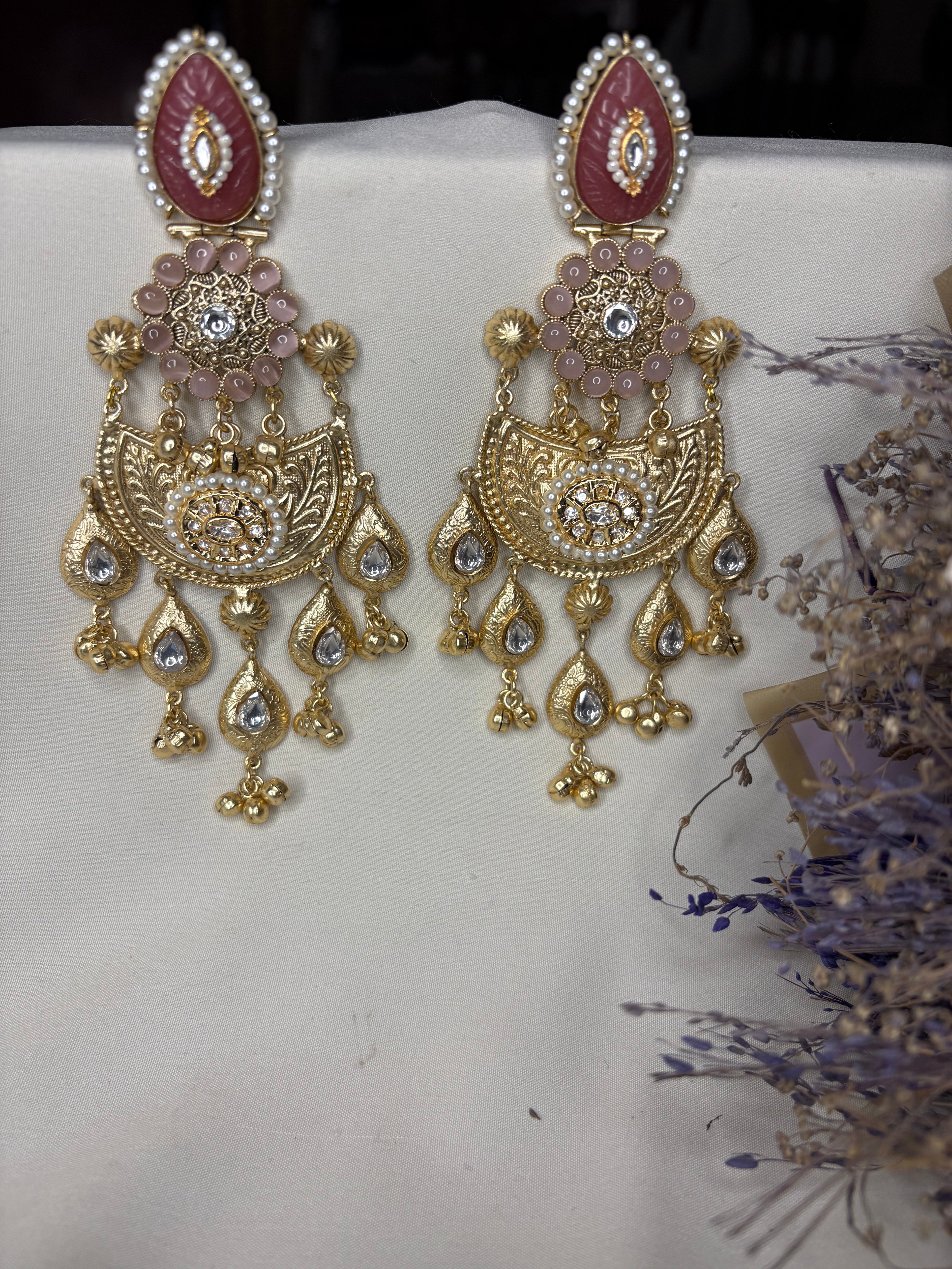 Gold Floral Kashmiri Statement Earrings