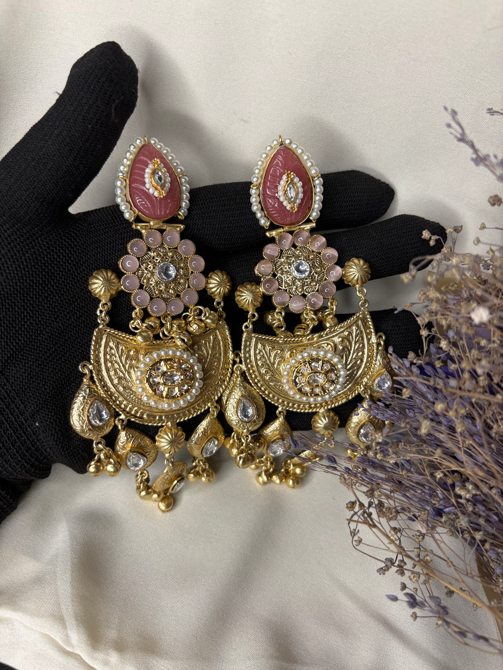 Gold Floral Kashmiri Statement Earrings