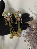 Golden Pink Kashmiri Dejhoor Statement Earrings