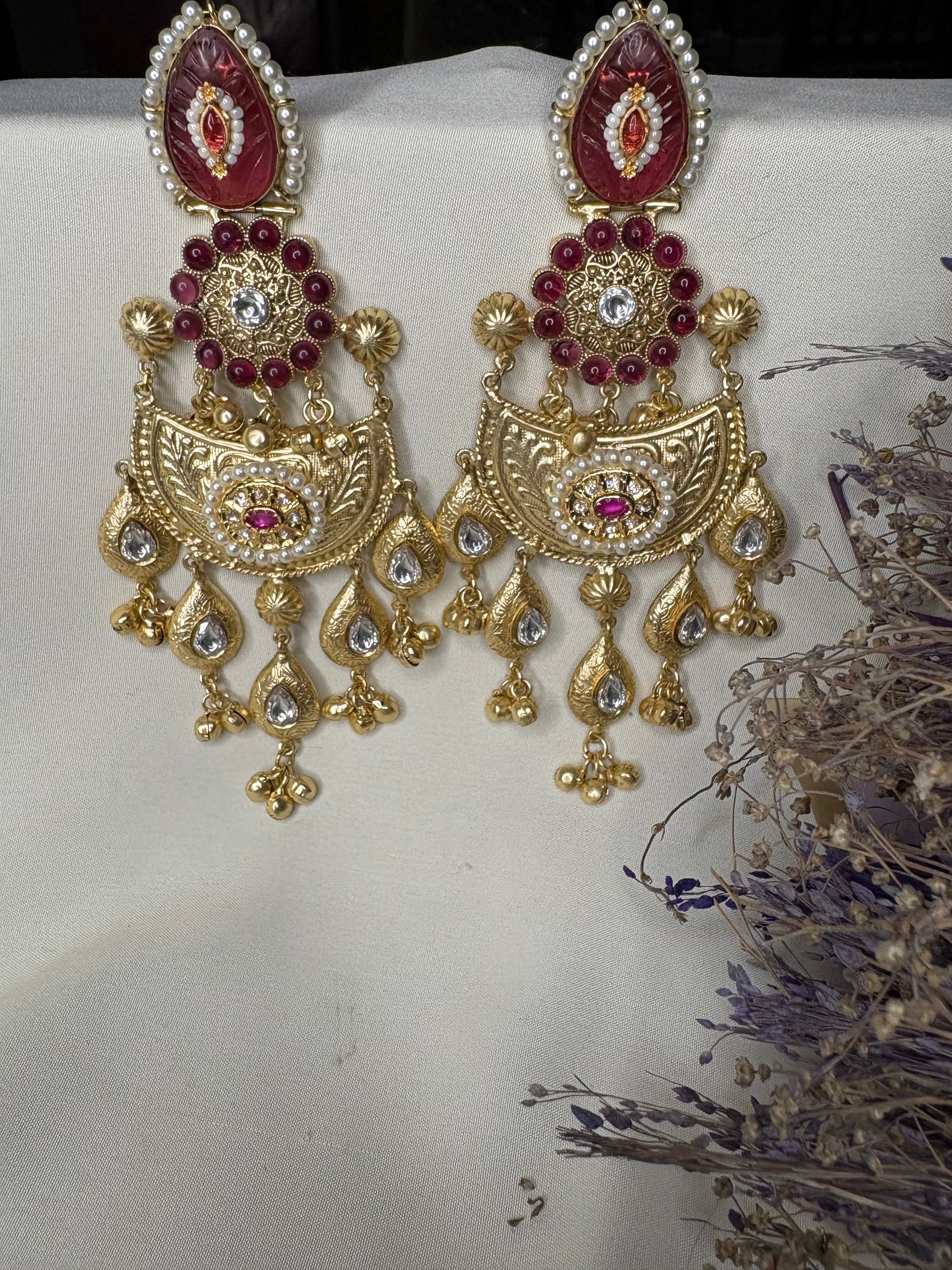 Gold Floral Kashmiri Statement Earrings