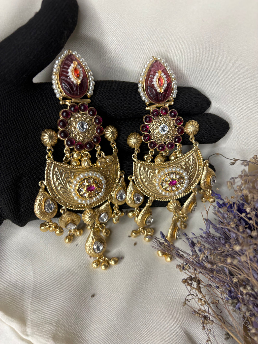Gold Floral Kashmiri Statement Earrings