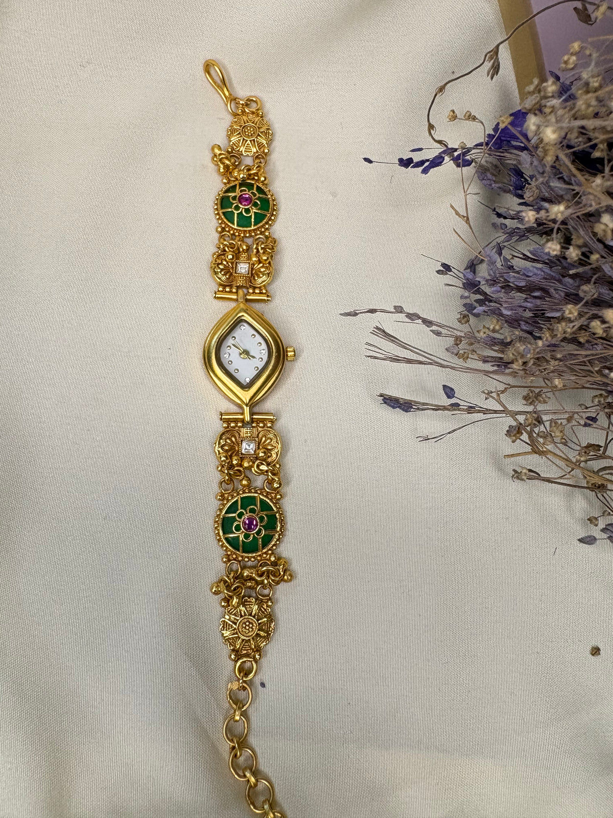 Samaira Green Stone Heritage Bracelet Watch