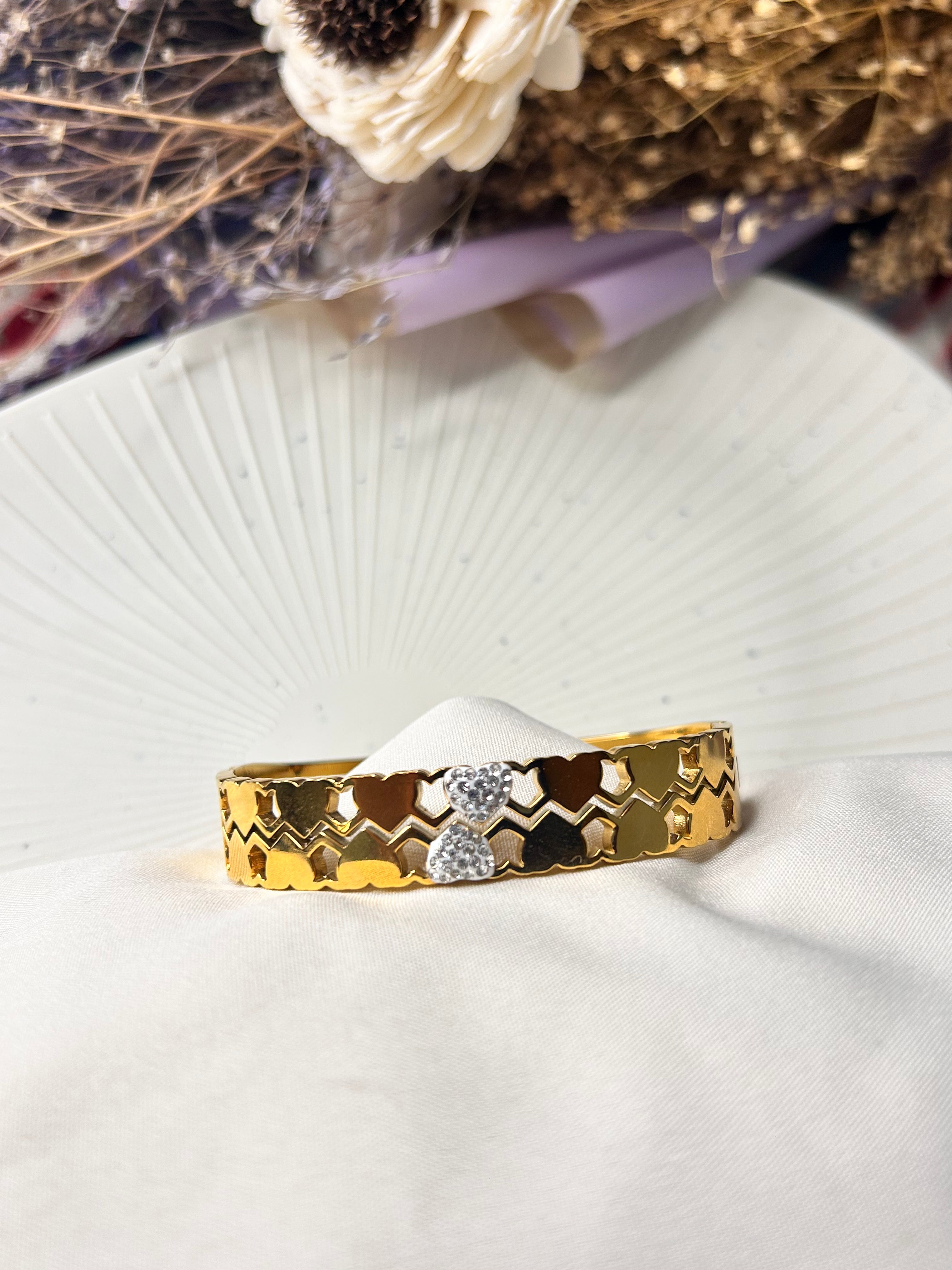 Double Layer Heart Studded Bracelet Kada