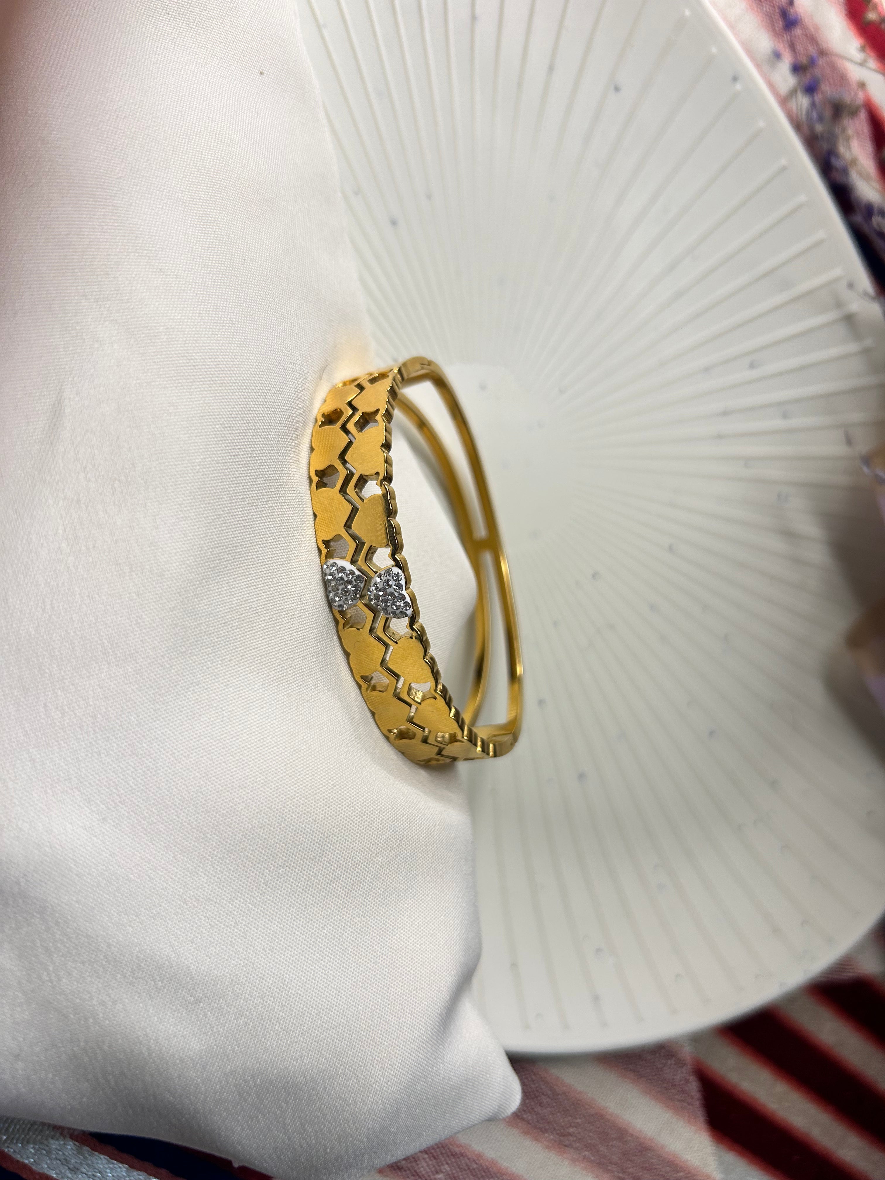 Double Layer Heart Studded Bracelet Kada