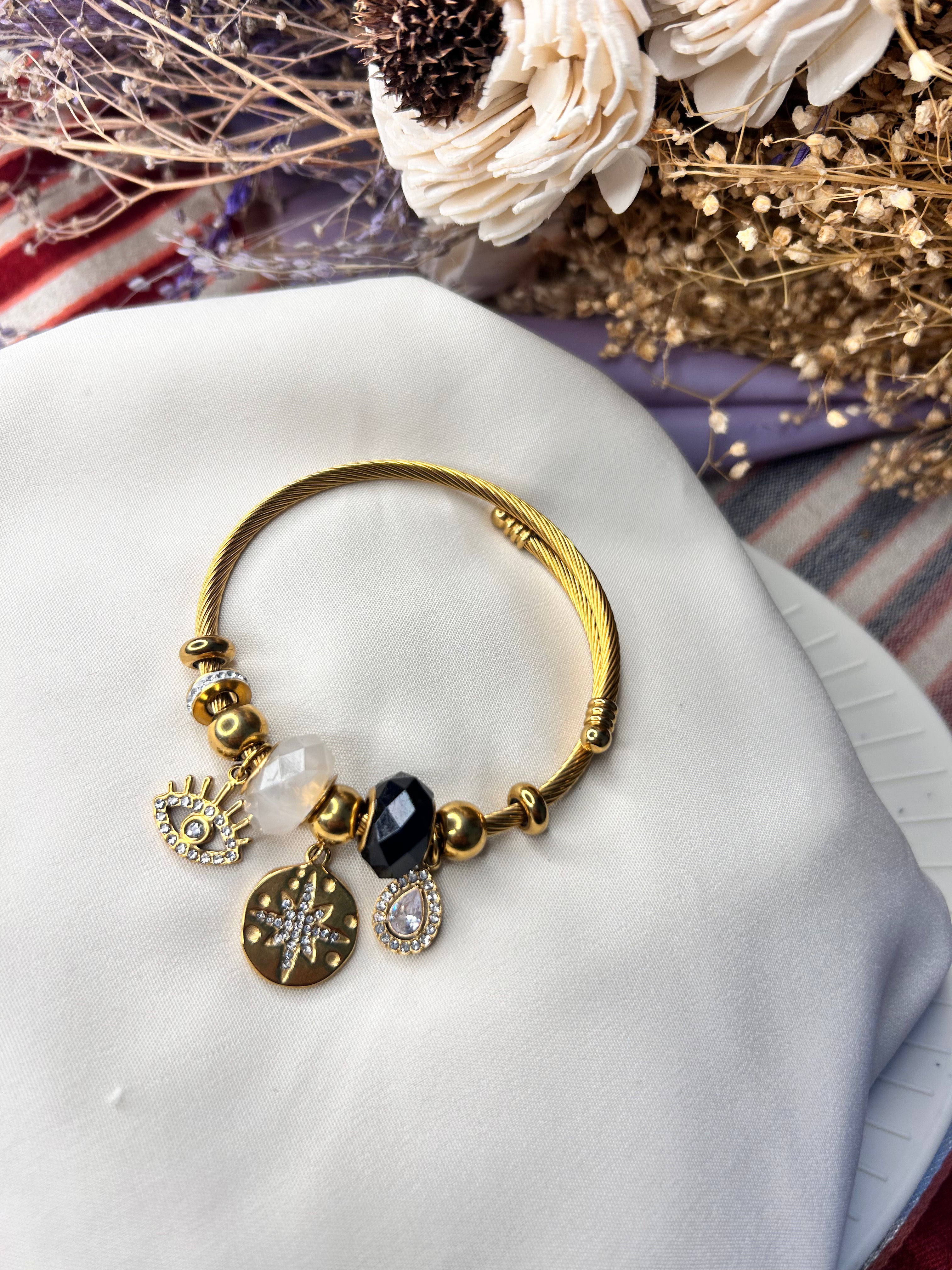 Black Charm Bangle Bracelet