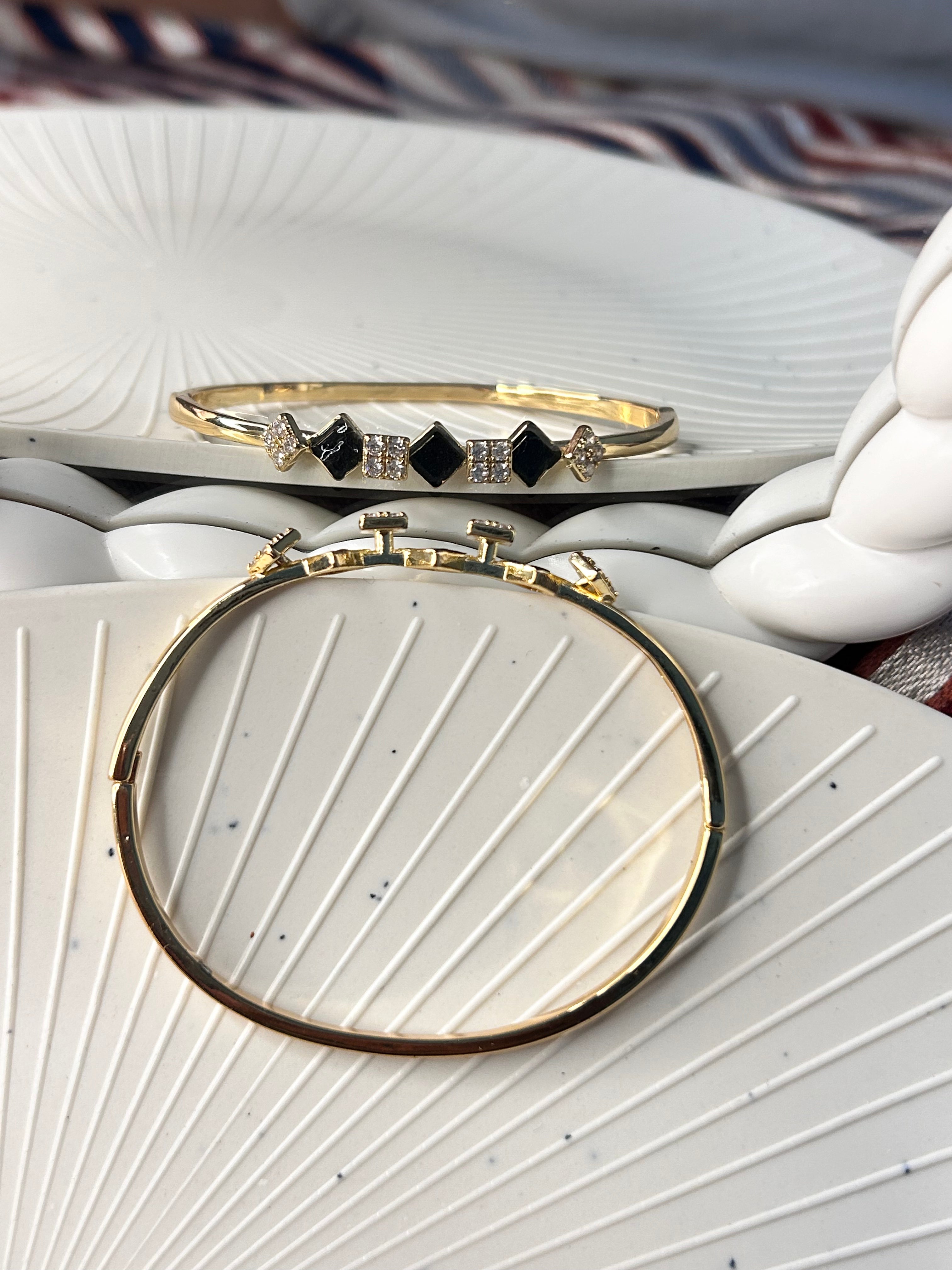 Gold Studded Black diamond Bangle Bracelet