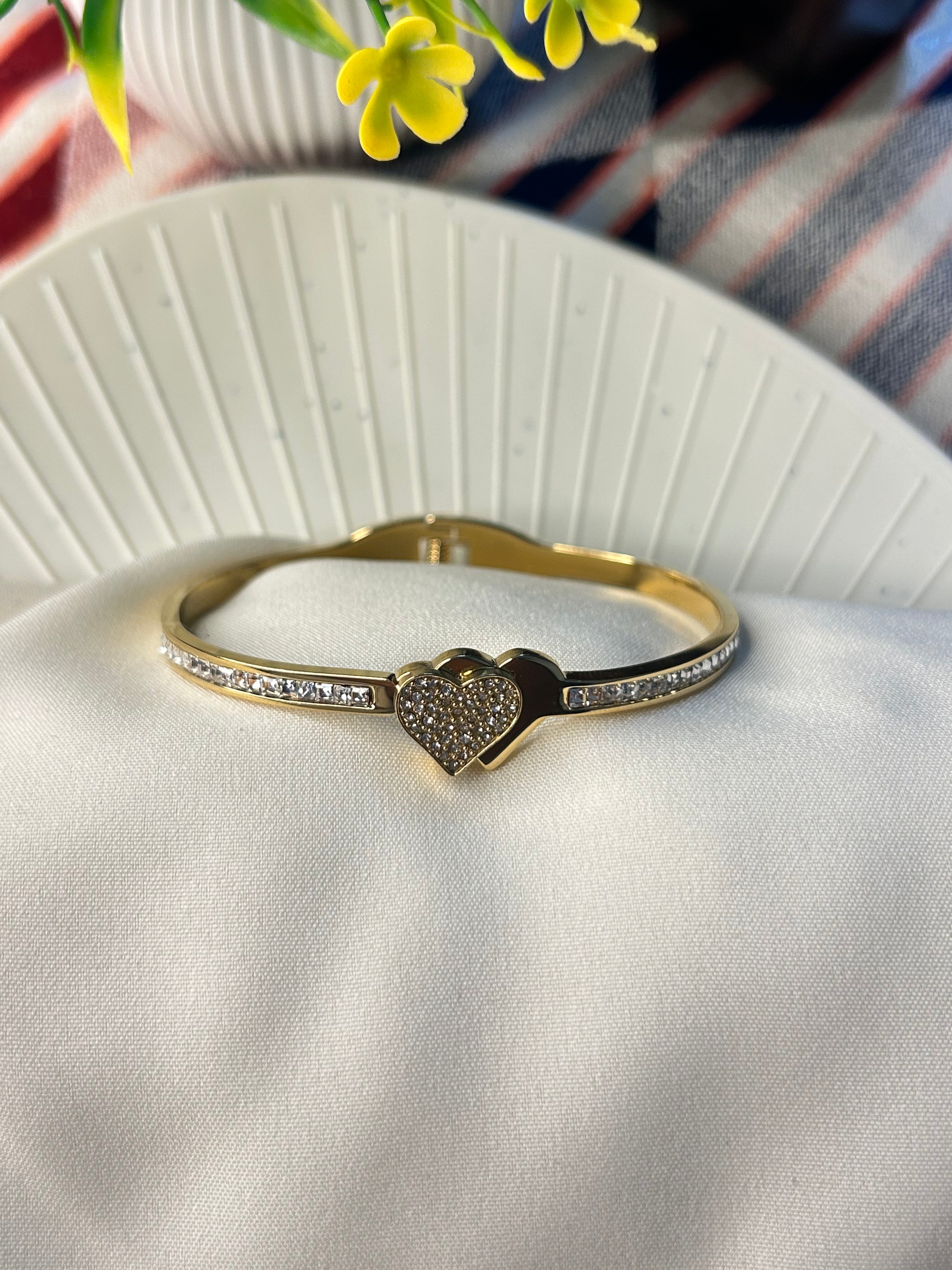 Daily Wear Doubled Heart Studded Bangle Bracelet