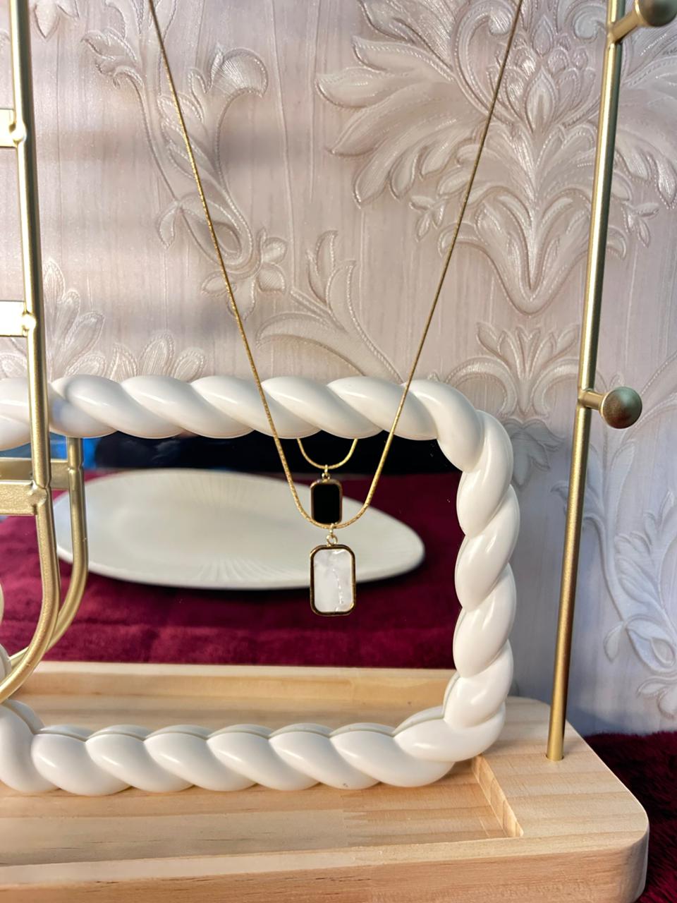 Dual Tone Pendant Chain for Women | Black & White Minimal Necklace