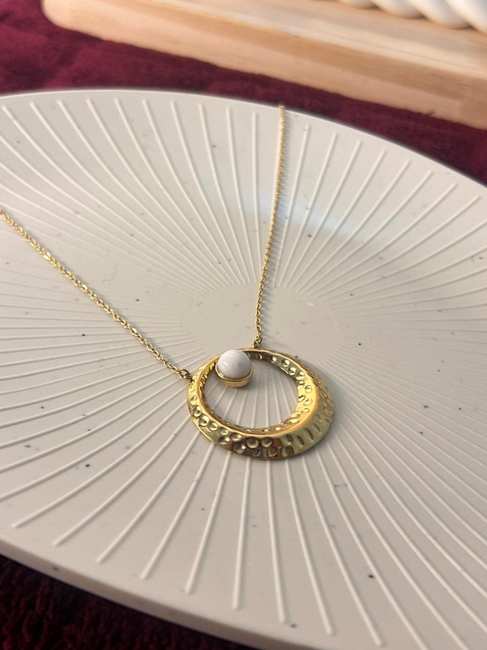 Textured Circle Pendant Chain for Women | Gold Minimal Necklace