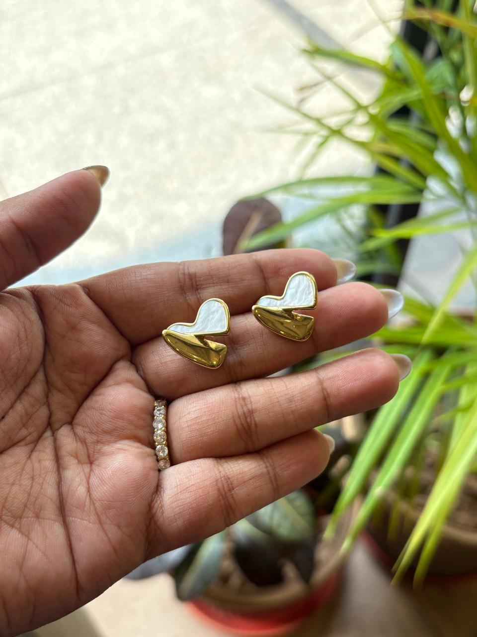 White Heart  Earrings