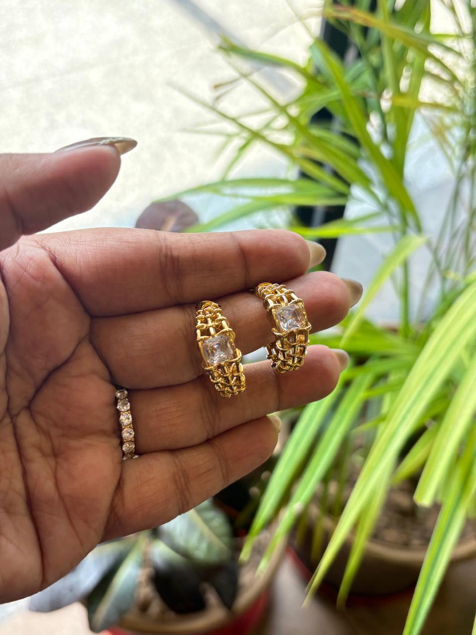Gold Stoned Earrings
