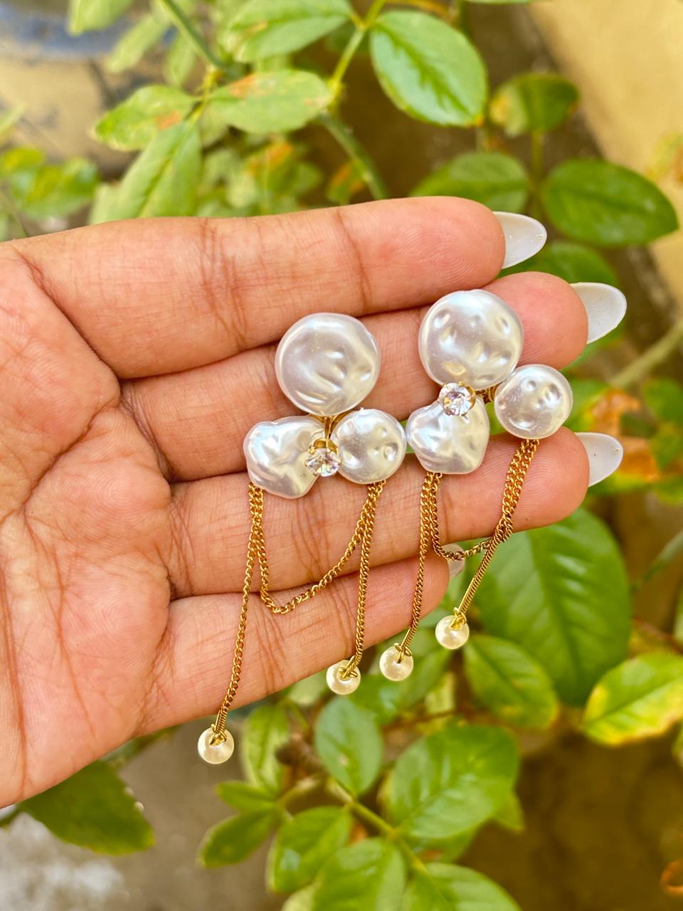 White Circle Stone Earrings