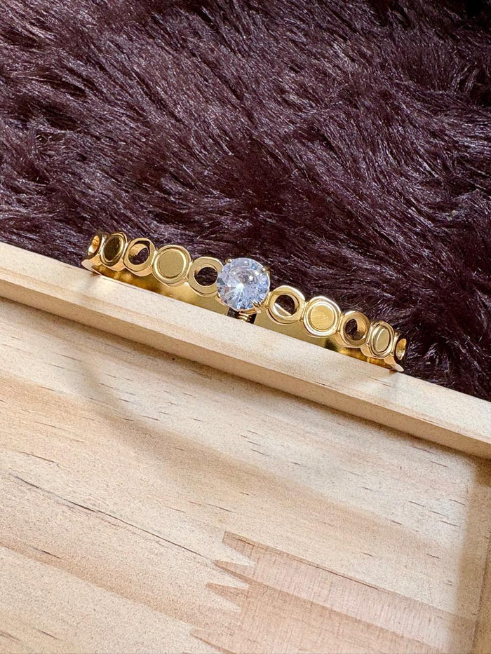 Round Stone Crystal Gold Cuff Bangle