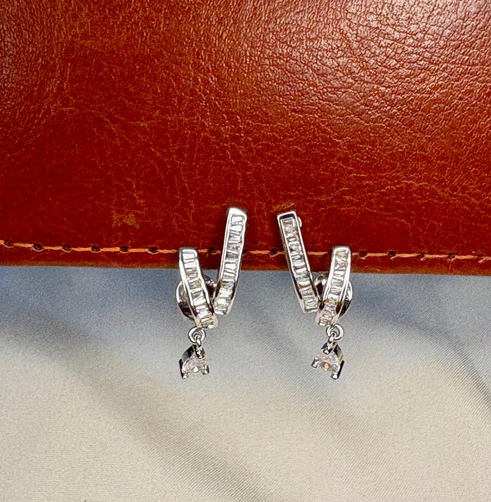 Stone Drop Huggie Clip On Earrings