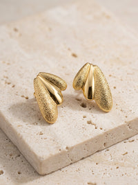 Textured Leaf Wing Gold Stud Earrings