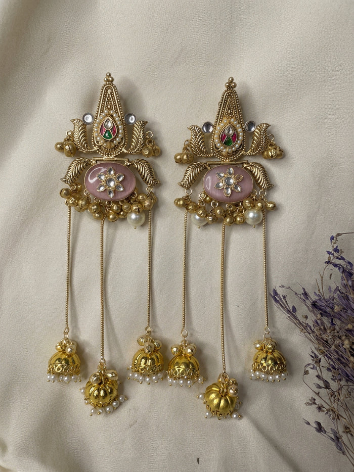 Light Pink Kashmiri Jhumka Chain Earrings