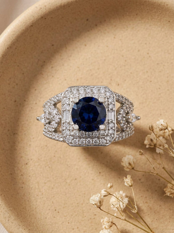 Blue Stone AD Antique Silver Tone Ring
