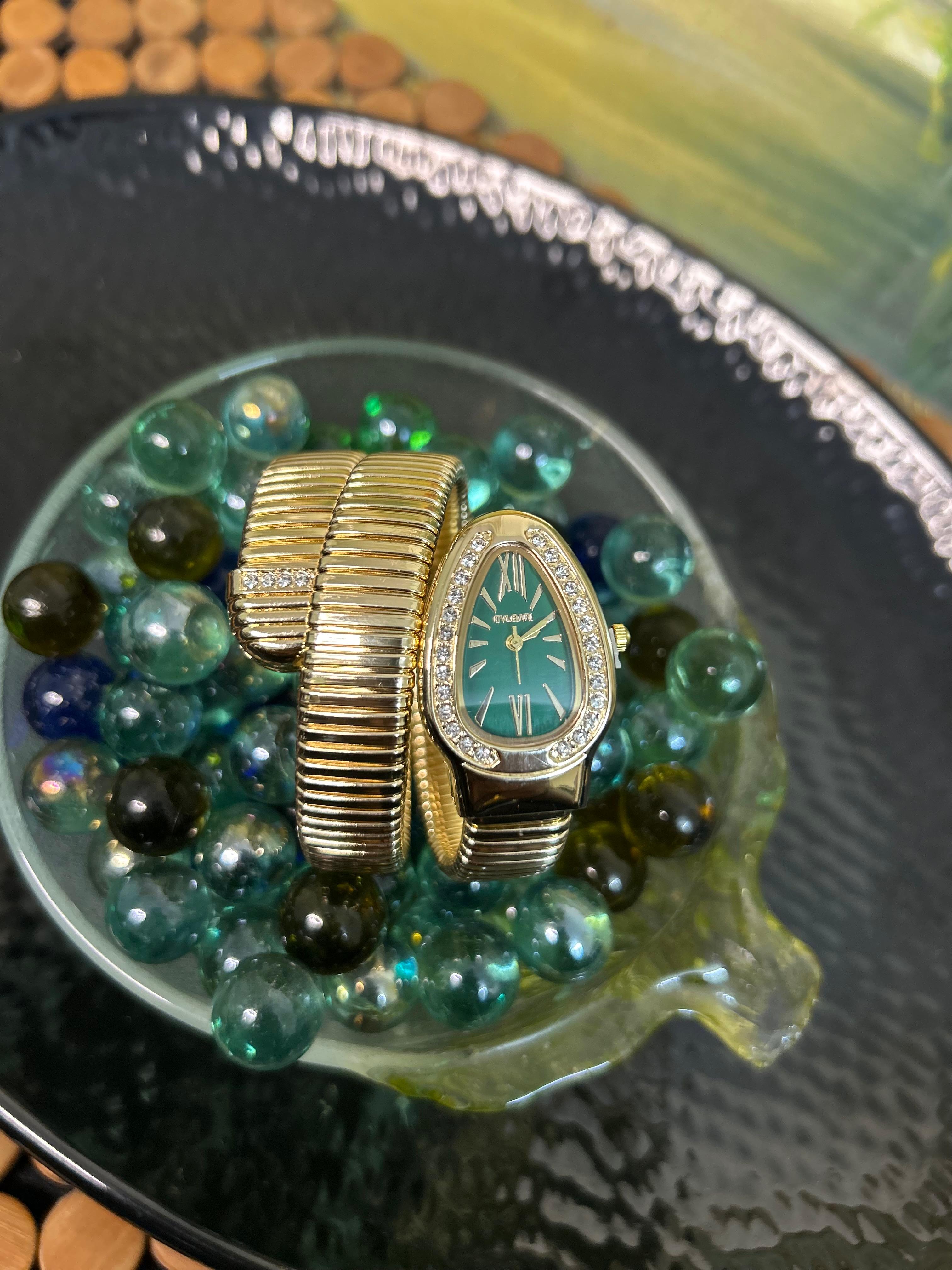 Green Dial Double Layer Snake Watch for Women – Statement Bracelet Watch