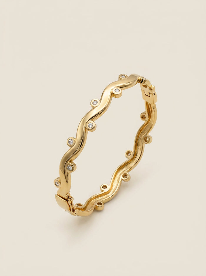 Gold Wave Bangle with Crystal Accents