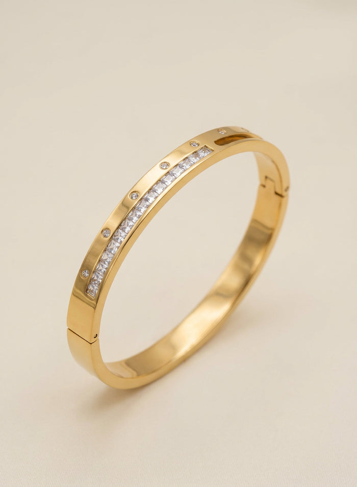 Gold Bangle with Baguette Stone Row
