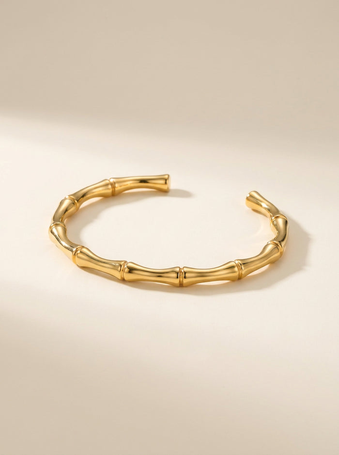 Gold Bamboo Open Cuff Bangle