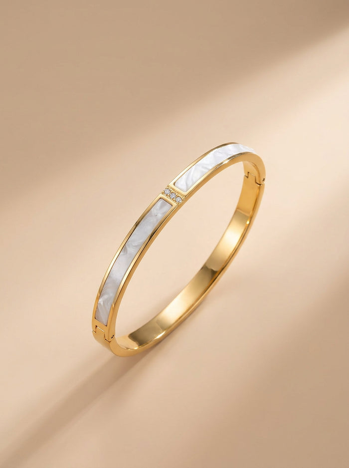Mother-of-Pearl Inlay Gold Bangle