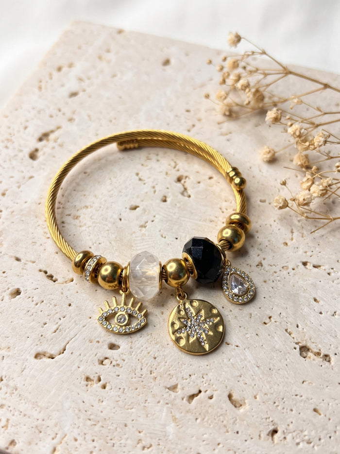 Evil Eye Charm Gold Cuff Bracelet