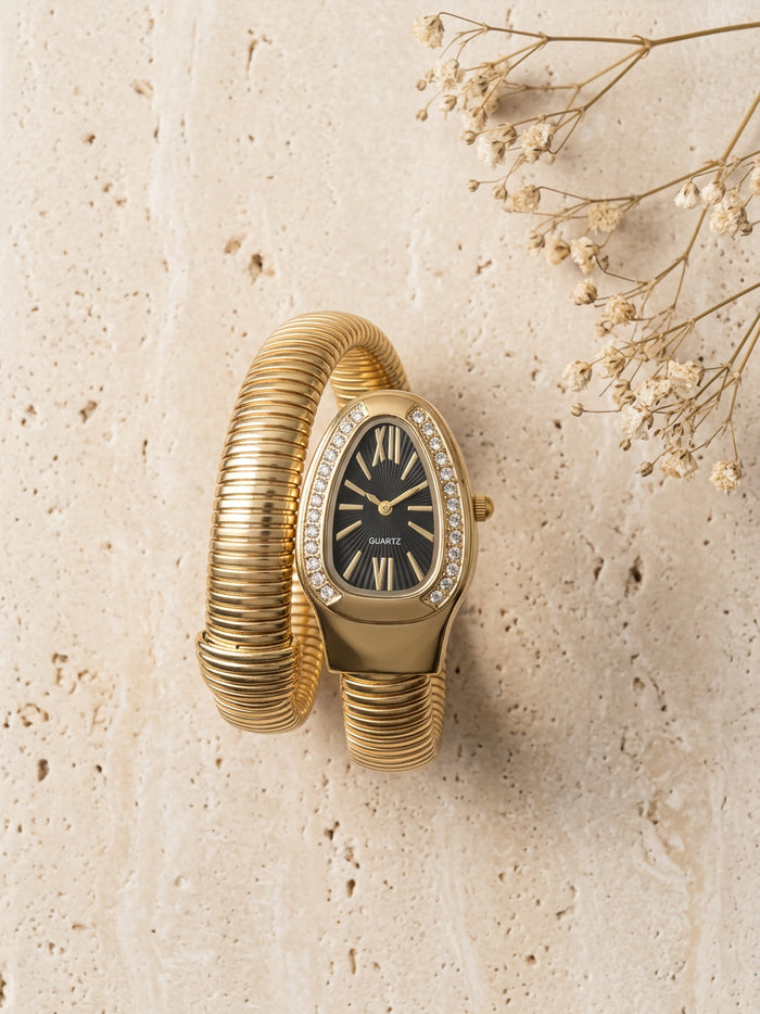 Black Dial Single Layer Snake Watch for Women