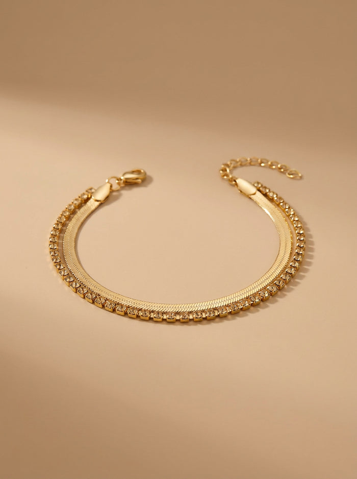 Herringbone and Crystal Layered Bracelet