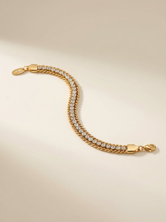 Gold Single-Row Crystal Tennis Bracelet