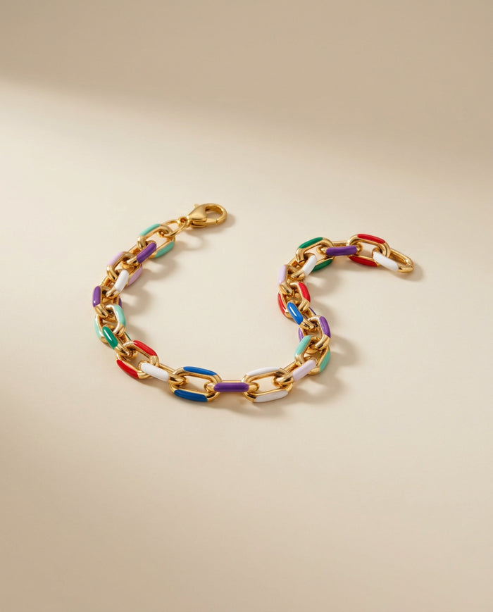 Gold Enamel Chain-Link Bracelet