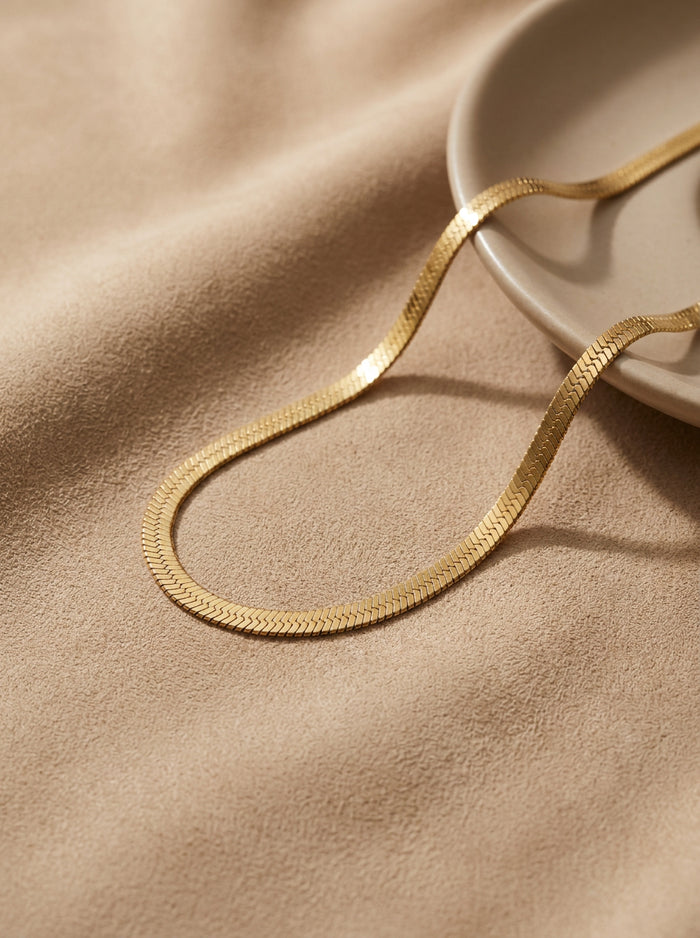 Gold Herringbone Flat Chain Necklace