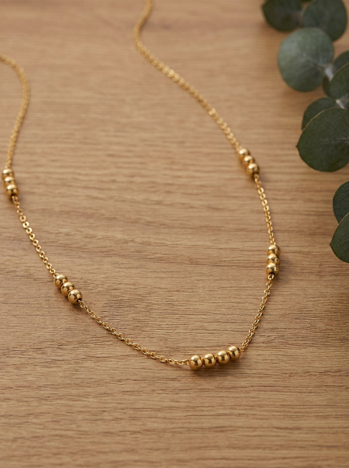 Gold Bead Station Chain Necklace