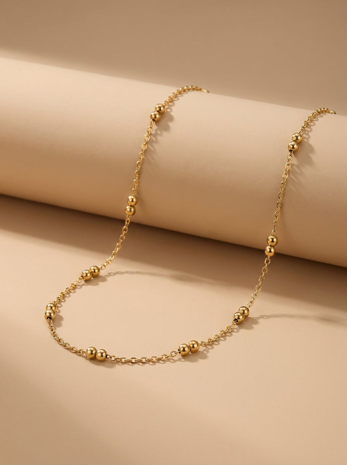 Gold Long Bead Cluster Chain Necklace