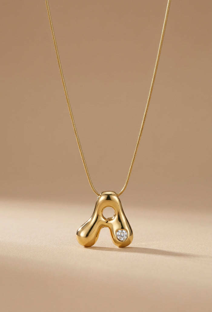 Gold Bubble Initial Pendant Necklace