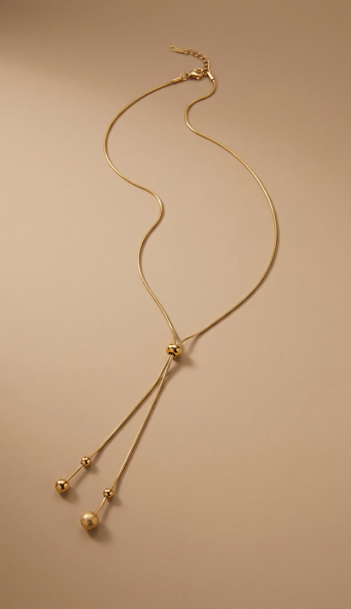 Gold Bead Lariat Necklace