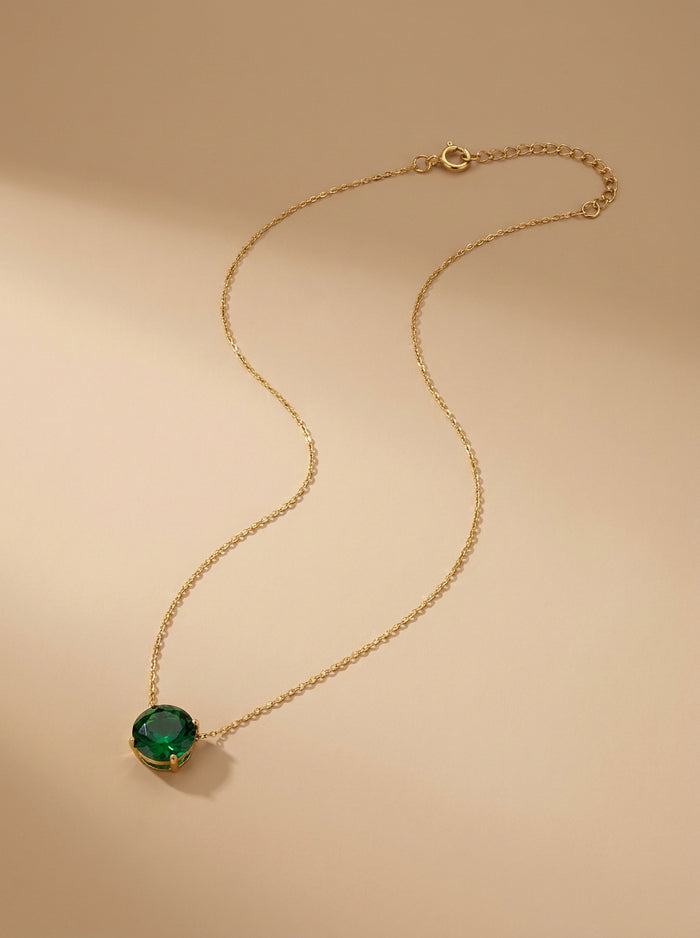 Emerald Round Solitaire Pendant Necklace