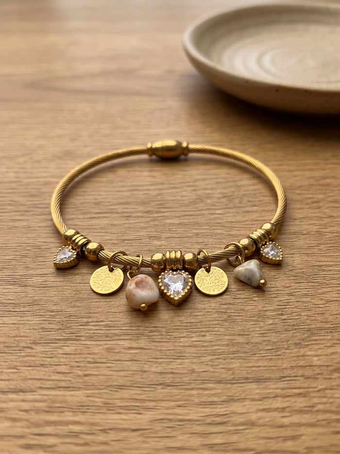 Heart Coin Charm Gold Bracelet