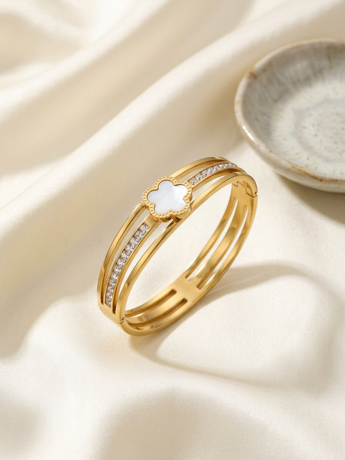 Clover Double Band Gold Bangle Bracelet Size 2.4