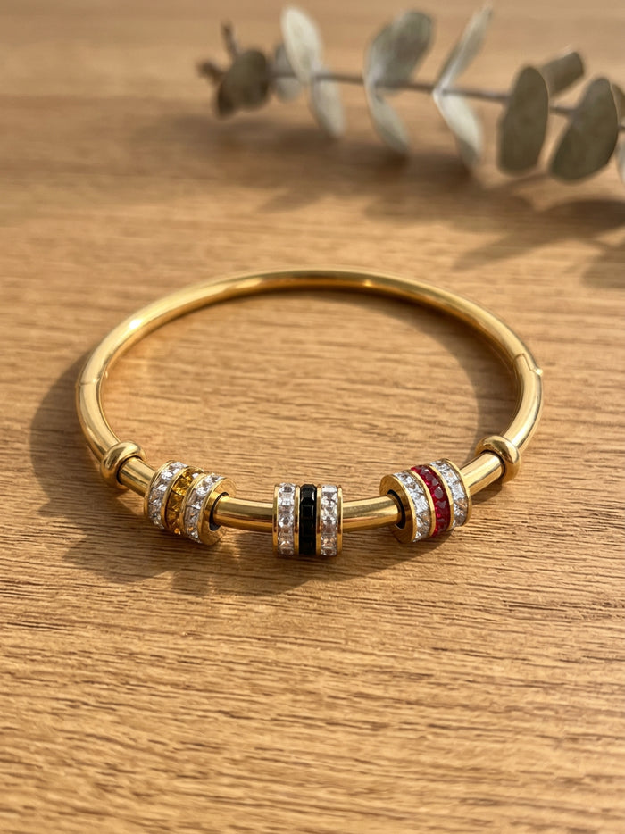 Gold Bangle Bracelet with Colour Stone Rings