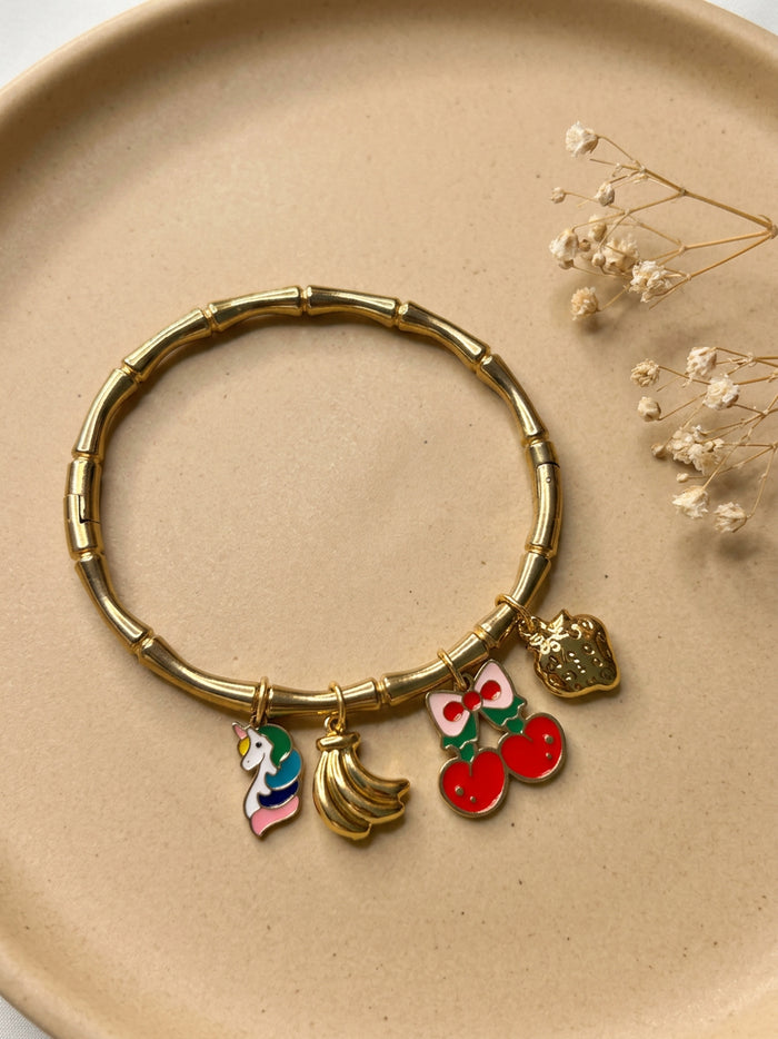 Fruit Charm Bamboo Gold Bracelet